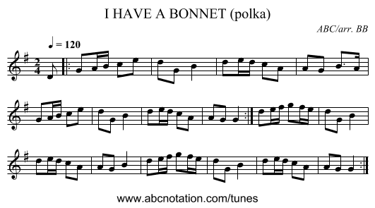 I HAVE A BONNET (polka) - staff notation