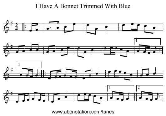 I Have A Bonnet Trimmed With Blue - staff notation