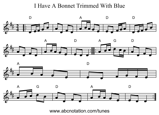 I Have A Bonnet Trimmed With Blue - staff notation