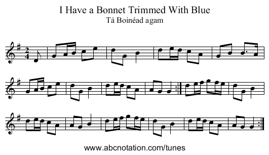 I Have a Bonnet Trimmed With Blue - staff notation
