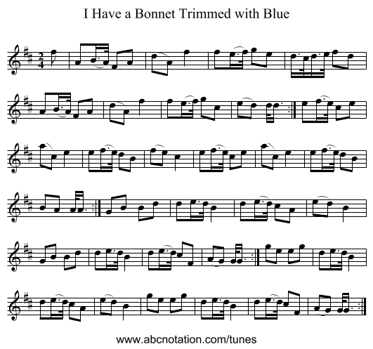 I Have a Bonnet Trimmed with Blue - staff notation