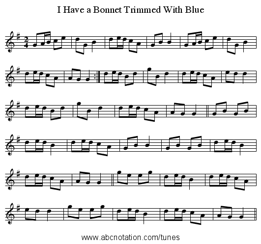 I Have a Bonnet Trimmed With Blue - staff notation