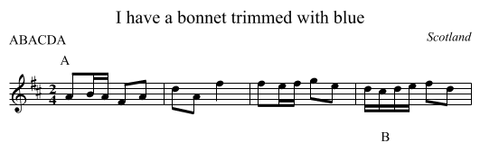 I have a bonnet trimmed with blue - staff notation