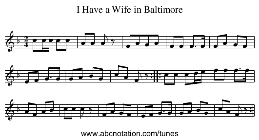 I Have a Wife in Baltimore - staff notation