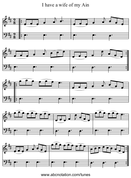 I have a wife of my Ain - staff notation