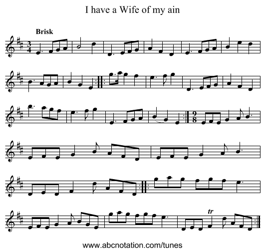 I have a Wife of my ain - staff notation