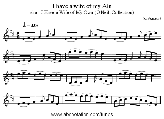 I have a wife of my Ain - staff notation