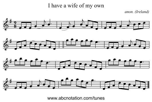 I have a wife of my own - staff notation