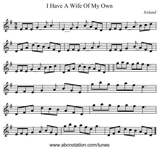I Have A Wife Of My Own - staff notation