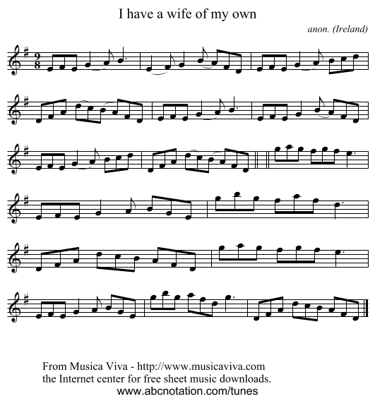 I have a wife of my own - staff notation