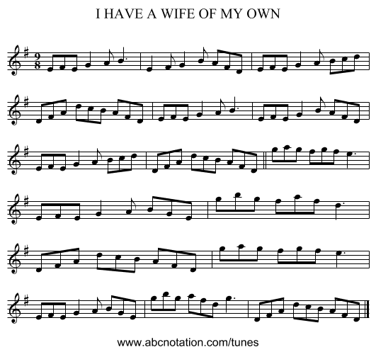 I HAVE A WIFE OF MY OWN - staff notation