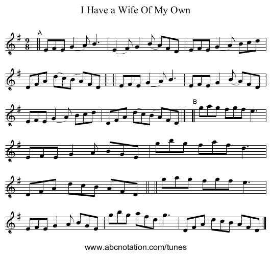 I Have a Wife Of My Own - staff notation