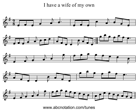 I have a wife of my own - staff notation