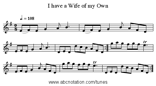 I have a Wife of my Own - staff notation