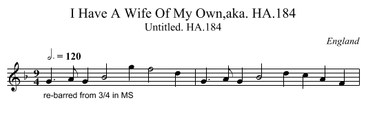 I Have A Wife Of My Own,aka. HA.184 - staff notation