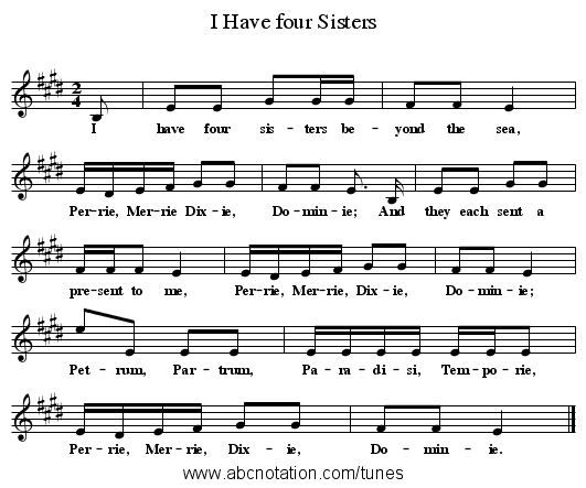 I Have four Sisters - staff notation