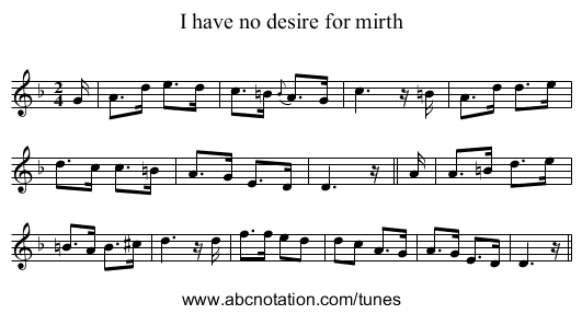 I have no desire for mirth - staff notation