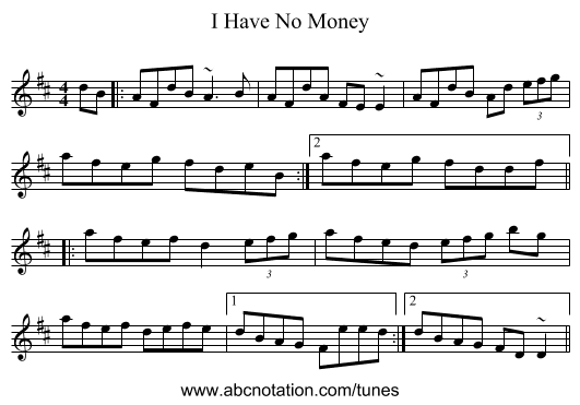I Have No Money - staff notation