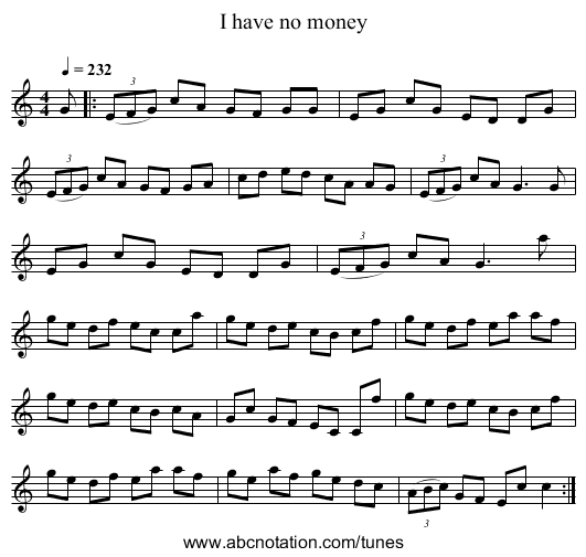 I have no money - staff notation