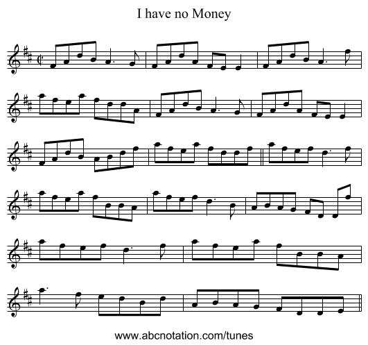 I have no Money - staff notation
