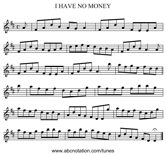 I HAVE NO MONEY - staff notation