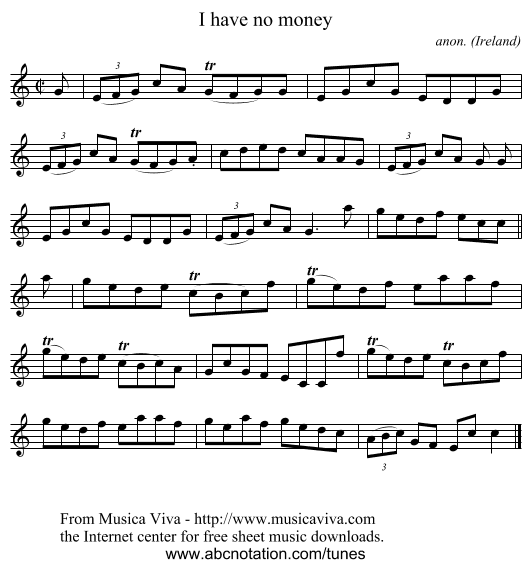 I have no money - staff notation