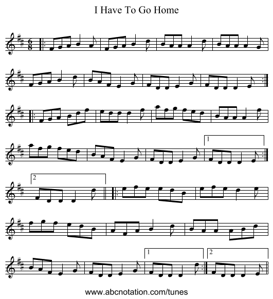 I Have To Go Home - staff notation