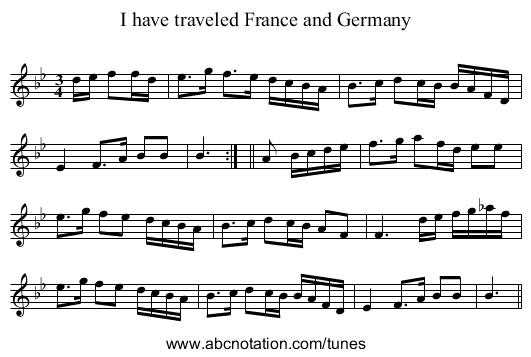 I have traveled France and Germany - staff notation