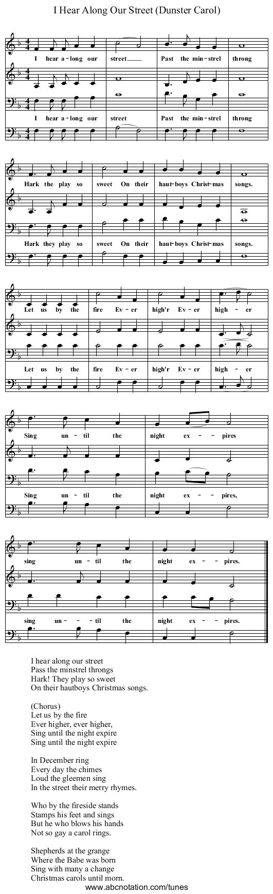 I Hear Along Our Street (Dunster Carol) - staff notation