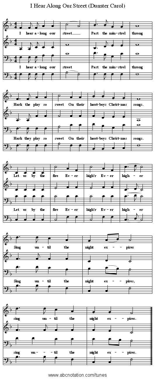 I Hear Along Our Street (Dunster Carol) - staff notation