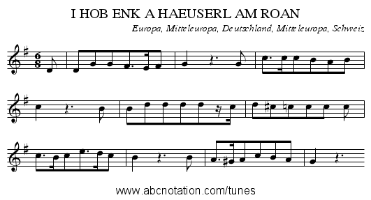 I HOB ENK A HAEUSERL AM ROAN - staff notation