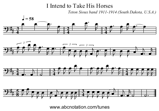 I Intend to Take His Horses - staff notation