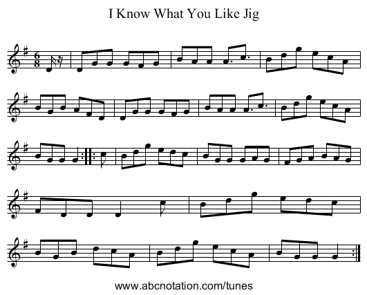 I Know What You Like Jig - staff notation