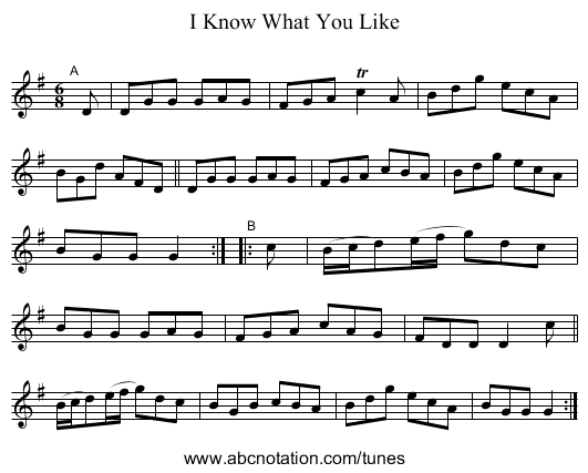 I Know What You Like - staff notation