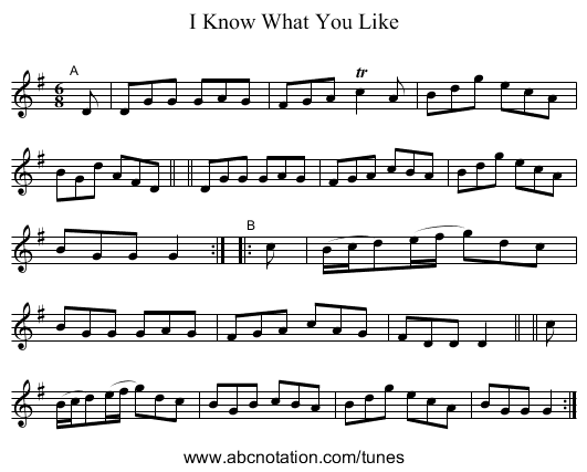 I Know What You Like - staff notation