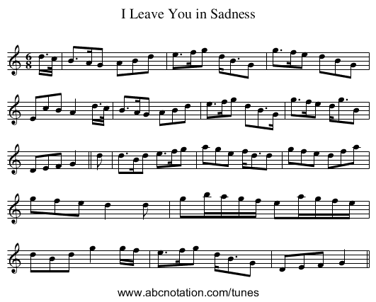 I Leave You in Sadness - staff notation