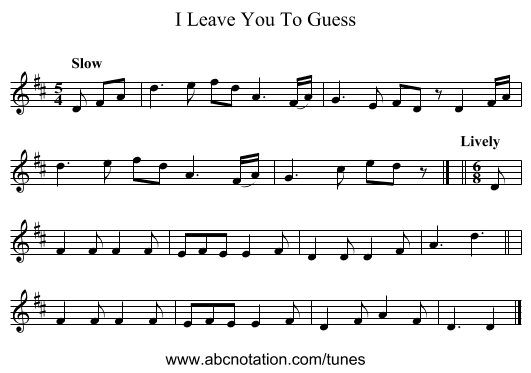 I Leave You To Guess - staff notation