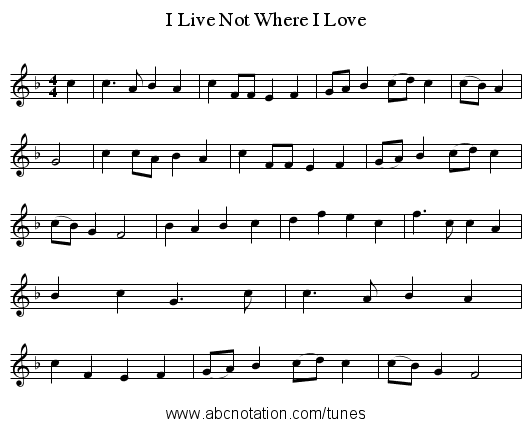 I Live Not Where I Love - staff notation
