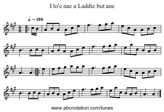 I lo'e nae a Laddie but ane - staff notation