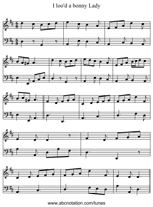 I loo'd a bonny Lady - staff notation