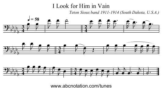 I Look for Him in Vain - staff notation
