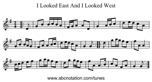 I Looked East And I Looked West - staff notation