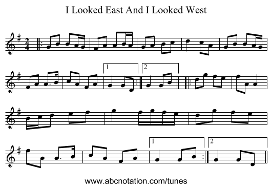 I Looked East And I Looked West - staff notation
