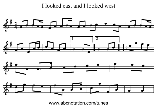 I looked east and I looked west - staff notation