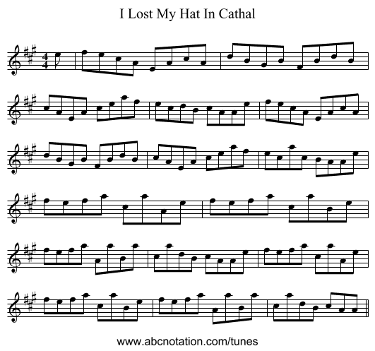 I Lost My Hat In Cathal - staff notation