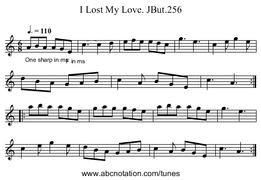 I Lost My Love. JBut.256 - staff notation