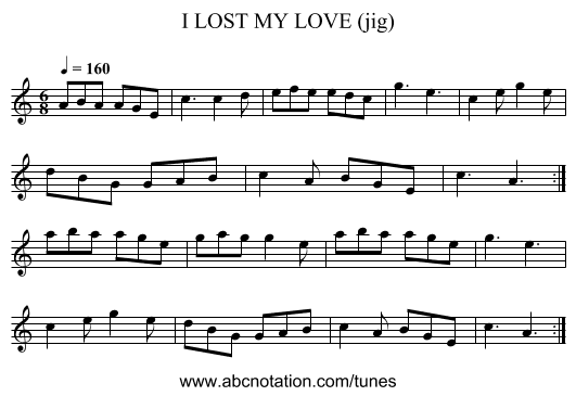 I LOST MY LOVE (jig) - staff notation