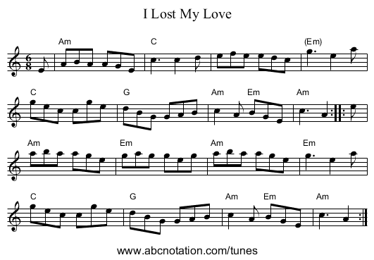 I Lost My Love - staff notation