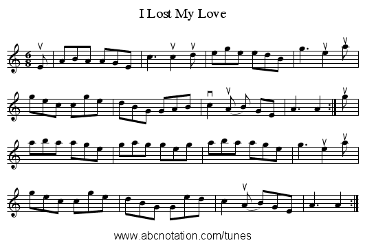 I Lost My Love - staff notation