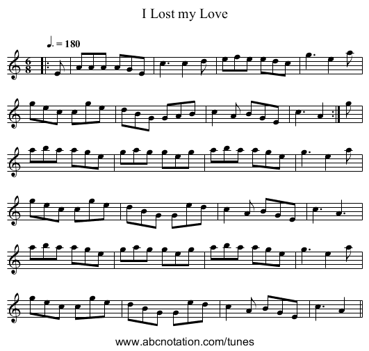 I Lost my Love - staff notation